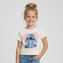 Blusa Cropped Infantil Menina Manga Curta Brandili Stitch