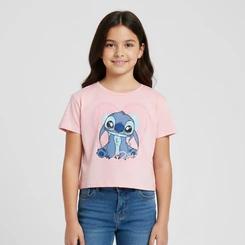Blusa Cropped Infantil Menina Manga Curta Brandili Stitch