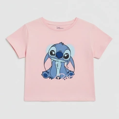 Blusa Cropped Infantil Menina Manga Curta Brandili Stitch