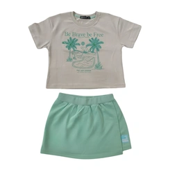 Conjunto Juvenil Menina Shorts Saia Estampada Be Brave Be Free