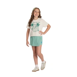 Conjunto Juvenil Menina Shorts Saia Estampada Be Brave Be Free
