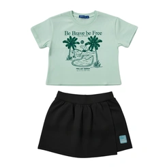 Conjunto Juvenil Menina Shorts Saia Estampada Be Brave Be Free
