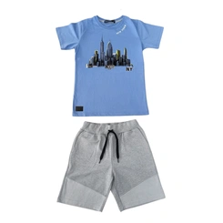 Conjunto Juvenil Menino Baby Vest Manga Curta Prédio