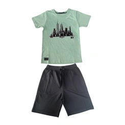 Conjunto Juvenil Menino Baby Vest Manga Curta Prédio