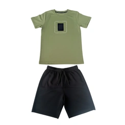 Conjunto Juvenil Menino Baby Vest Manga Curta Recorte Gorgurão