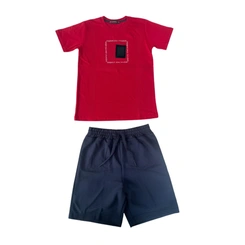 Conjunto Juvenil Menino Baby Vest Manga Curta Recorte Gorgurão