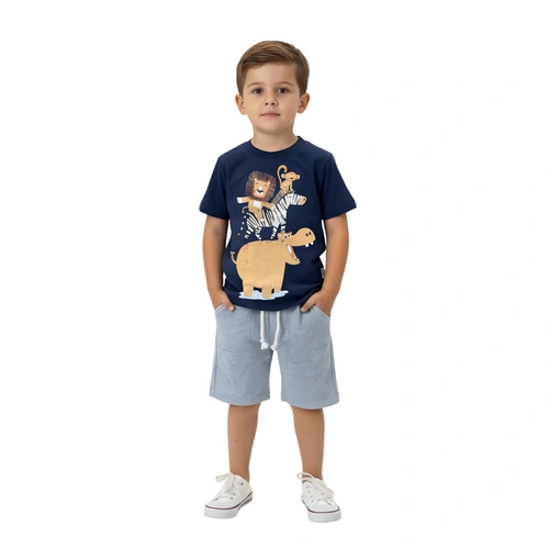 Conjunto Infantil Bebê Menino Baby Vest Manga Curta Leão