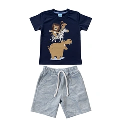 Conjunto Infantil Bebê Menino Baby Vest Manga Curta Leão