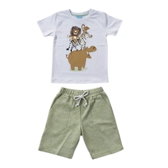 Conjunto Infantil Bebê Menino Baby Vest Manga Curta Leão