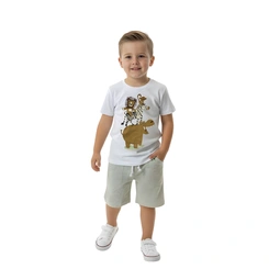 Conjunto Infantil Bebê Menino Baby Vest Manga Curta Leão