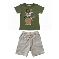 Conjunto Infantil Bebê Menino Baby Vest Manga Curta Leão