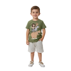 Conjunto Infantil Bebê Menino Baby Vest Manga Curta Leão