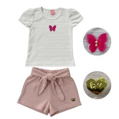 Conjunto Infantil Menina Manga Curta Baby Vest Borboleta