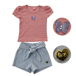 Conjunto Infantil Menina Manga Curta Baby Vest Borboleta