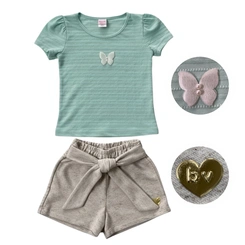 Conjunto Infantil Menina Manga Curta Baby Vest Borboleta