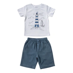 Conjunto Infantil Bebê Menino Baby Vest Manga Curta Barco