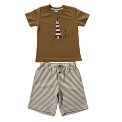 Conjunto Infantil Bebê Menino Baby Vest Manga Curta Barco