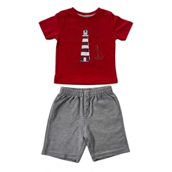 Conjunto Infantil Bebê Menino Baby Vest Manga Curta Barco