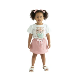 Conjunto Bebê Menina Baby Vest Manga Curta Gatinha