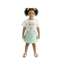 Conjunto Bebê Menina Baby Vest Manga Curta Gatinha