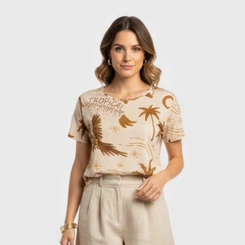 Blusa Feminina Manga Curta Estampada