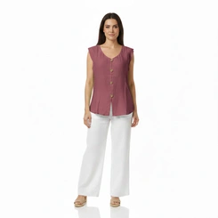 Blusa Feminina com Botão Decote V