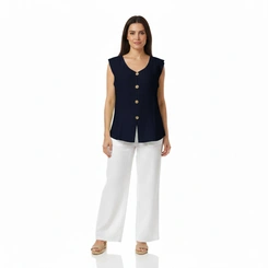Blusa Feminina com Botão Decote V