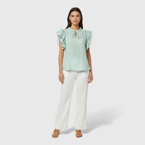 Blusa Feminina Casual Chic Viscose Babado Gola