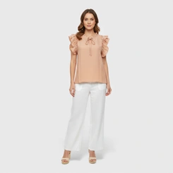 Blusa Feminina Casual Chic Viscose Babado Gola