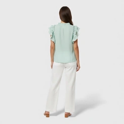 Blusa Feminina Casual Chic Viscose Babado Gola