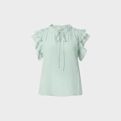 Blusa Feminina Casual Chic Viscose Babado Gola