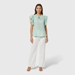 Blusa Feminina Casual Chic Viscose Babado Gola