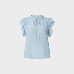 Blusa Feminina Casual Chic Viscose Babado Gola