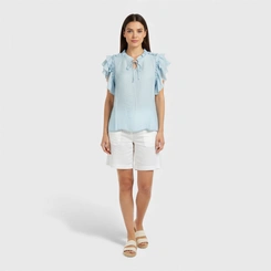 Blusa Feminina Casual Chic Viscose Babado Gola