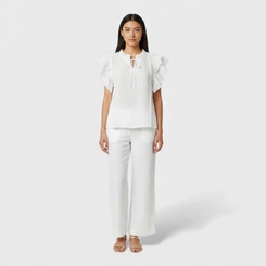 Blusa Feminina Casual Chic Viscose Babado Gola