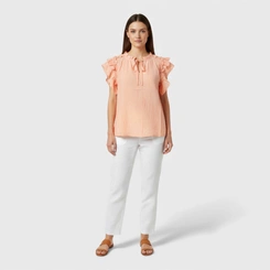 Blusa Feminina Casual Chic Viscose Babado Gola