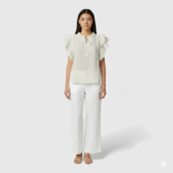 Blusa Feminina Casual Chic Viscose Babado Gola