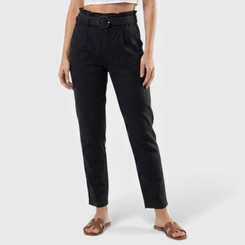 Calça Feminina Reta Com Cinto Encapado Sarja