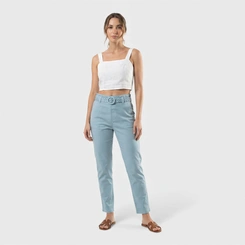 Calça Feminina Reta Com Cinto Encapado Sarja