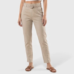 Calça Feminina Reta Com Cinto Encapado Sarja