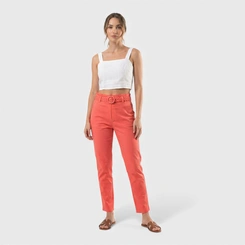 Calça Feminina Reta Com Cinto Encapado Sarja