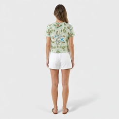 Blusa Feminina Estampada Tropical Manga Curta