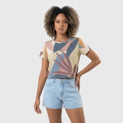 Blusa Feminina Estampada Tropical Manga Curta