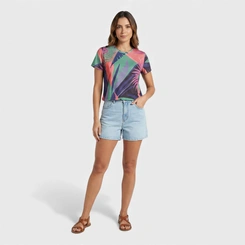 Blusa Feminina Estampada Tropical Manga Curta