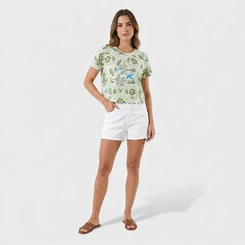 Blusa Feminina Estampada Tropical Manga Curta