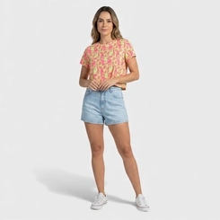 Blusa Feminina Estampada Tropical Manga Curta