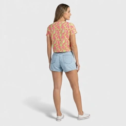 Blusa Feminina Estampada Tropical Manga Curta