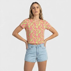 Blusa Feminina Estampada Tropical Manga Curta