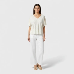 Blusa Feminina Gola V Manga Curta Lurex