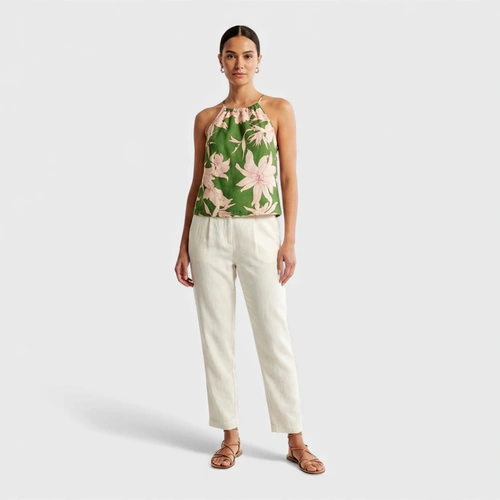 Blusa feminina estampada com gola amarril